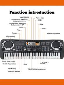 61键电子钢琴，带麦克风和USB接口，1.2厘米琴键尺寸，适合3岁以上儿童的入门级键盘，男孩女孩皆宜的音乐玩具，绝佳的圣诞节或生日礼物，61键黑色数码钢琴，适合早期学习，送给小音乐家的惊喜礼物
