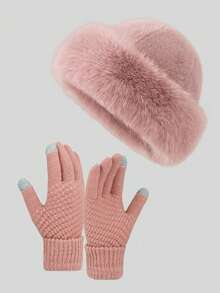 Set de 2 piezas de sombrero cálido y guantes de punto estilo coreano para mujer, sombrero balde, gorro. Adecuado para usar a diario en otoño/invierno, accesorios de invierno, atuendos de invierno, atuendos de otoño