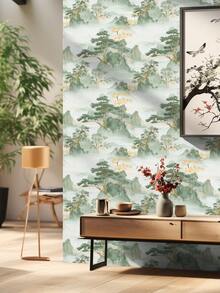 1 Roll 1m/3m/5m Vintage Mountain, Tree, Natural Landscape Chinese Landscape Style Wallpaper, Removable And Self-Adhesive Contact Paper, Vinyl Wallpaper, DIY Home Decor, Room Background, Bedroom, Kitchen, Living Room, Bathroom, Cabinet, Table & Chair, Furniture Renewal Cover - Multicolor - View 13