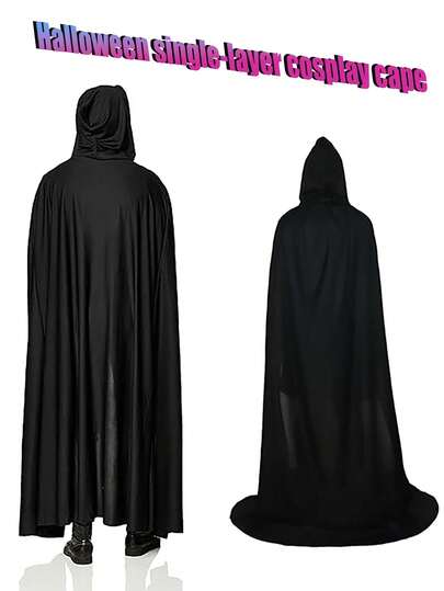 1 件男女通用成人连帽斗篷，黑色透明面料，单层斗篷服装配饰，适合女巫、恶魔、吸血鬼、万圣节服装、化妆舞会、表演使用，轻质透明材料