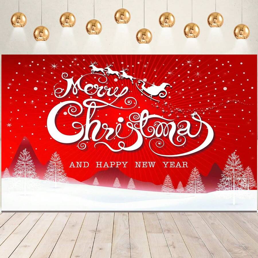1 pieza Pancarta de fondo navideño, 82.7*59.1/59.1*39.4/39.4*29.5 pulgadas Fondo rojo navideño Fondo Feliz Navidad Adecuado para fiesta de Navidad, fotografía, cartel de pared, cartel de jardín, decoración de Navidad, Año Nuevo, Nochebuena