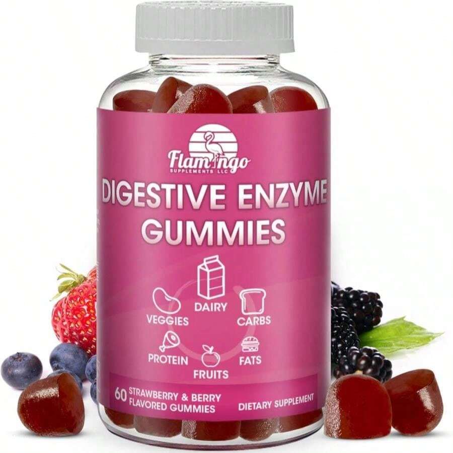 Digestive Enzymes Chewable Gummies: Helps Food Intolerance, Debloat, And To Digest Dairy, Carbs, Veggies, Protein, Fruit -Amylase Protease Lipase Lactase- Naturally Flavored Vegan Gummies 60 Count - Trắng - Xem 1