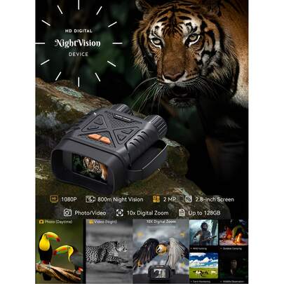 1 件装双镜头数码夜视仪，2.8 英寸屏幕，USB/电池双供电，便携式夜视仪，10 倍数码变焦，全黑可视度 - 捕捉精彩照片和视频。数码变焦，适用于野生动物观察、户外露营、旅行和农场监控。男士礼物。