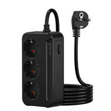 1pc Vertical Compact Schuko Power Strip, 3 German Standard Outlets, 2500W HighPower Extension Cord With One-Touch Switch, Space Saving Desktop Socket ForHome Office - EU E Type Plug(220-240V) - View 2