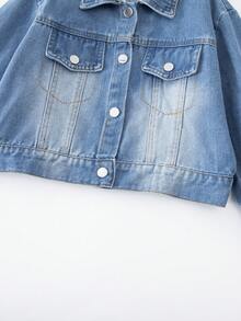 جاكيت جينز مطرز بنمط كرتوني أنيق للبنات، مناسب للارتداء في الخارج - الأزرق - مشاهدة 7