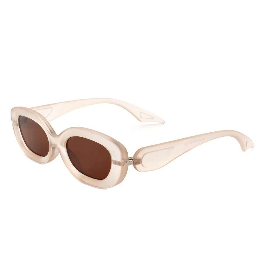 Oval Narrow Round Chic Sunglasses Retro Fashion Eyewear Perfect For Travel, Driving, Daily Wear, Vacation Outfits, Resort Looks, Business Casual Wardrobe Essentials And Unisex Accessories - 透明棕色 - 查看 1