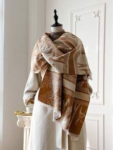 1pc New Classic Elegant Floral Jacquard Faux Cashmere Warm Scarf For Women, Multi-Purpose For Fall/Winter Fashion Accessory Accessories Women - Multicolor - View 8