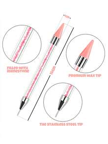 1 Set Rhinestone Picker Tool, Includes Rhinestones, Acrylic Tube Rhinestone Applicator, 3 Wax Heads Sold Separately, Double-Ended DIY Nail Art Tool (OPP Bag Packaging) - Multicolor - View 3