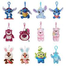 Genuine Toy Story Stitch Angel Kawaii Plush Toys Doll Cartoon Stuffed Toys Anime Keychain Strawberry Bear Alien Rex Pendant Strap Toys Car Keyring Birthday Christmas Gift For Boy Girls