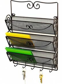 Deco Brothers Wall Mail Organizer With 5 Key Holder, 3 Tier, Bronze - 1 - View 1