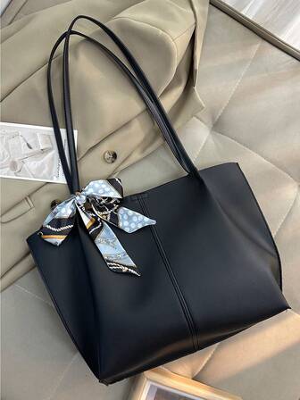 Fashionable Large Capacity Bow Scarf Decor Tote Bag, Casual Everyday Distinctive Personalized Handbag