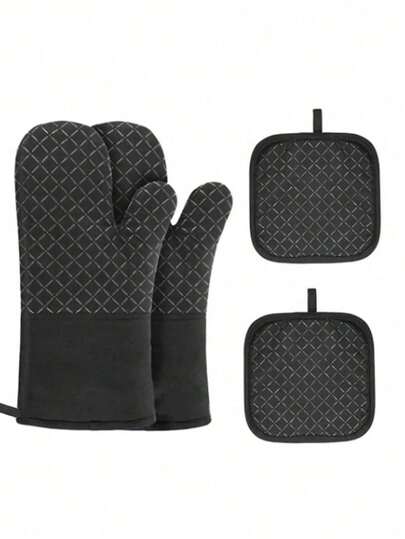 2pcs 2 Packs Thickened Silicone Oven Mitts & Pot Holders, Heat ResistantKitchen Gloves For Baking, Cooking,Non-Slip Insulation Pads