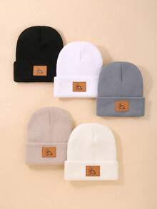 婴儿秋冬帽5件套针织帽，黑白灰配色，秋冬温暖氛围，恐龙图案设计，可爱又温暖的帽子，适合男婴，圣诞节/感恩节礼物