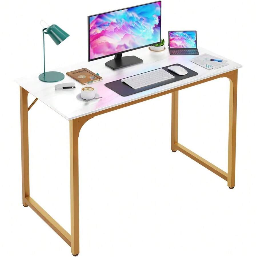 39" Home Office Gaming Desk | Modern Simple Style | Wood & Metal PC Desk | Spacious Surface For Work, Gaming & PC Setup - Gold - View 1