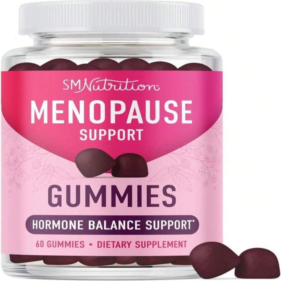 Menopause Support Gummies | Hormone Balance Relief For Hot Flashes, Night Sweats, Mood Swings, &Amp; Bloating | With Phytoestrogen Soy, Vitamin D3, PABA, Biotin | Vegetarian, Gluten-Free | 60 Count - Flavor NameB - 查看 1
