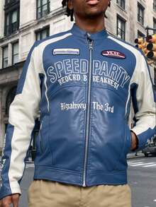 这款男士秋冬长袖夹克采用PU涂层，饰有多针织标签设计，打造个性化的机车风格，是今秋送给丈夫/男友的绝佳礼物之选。 - 藍白色 - 查看 9