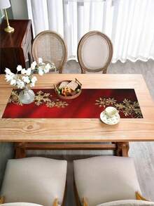 1pc Red Background Golden Snowflake Table Runner, Exquisite Golden Snowflake Decoration, Warm Festive Feel, Suitable For Entryway, Dining Table, Coffee Table(13x35.4/47.2/63/72/78.7 Inches), - متعدد الألوان - مشاهدة 6