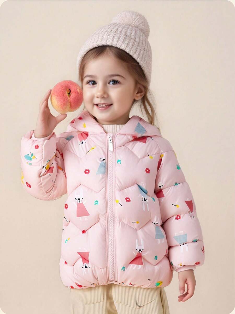 Nueva chaqueta tipo parka ligera y cálida, con diseño de conejo de dibujos animados, prenda exterior resistente al viento para niños y niñas pequeños, para otoño/invierno