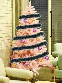 5 pièces/1 pièce Guirlande de Noël en paillettes, Couronne de Noël verte à bordure blanche, Couronne de Noël métallique torsadée, Couronne de Noël suspendue, Sapin de Noël d'intérieur/extérieur, Guirlande de Noël pour escalier et mur, Guirlande de flocons de neige verts, Décorations de Noël en pompon de pin artificiel pour four, gâteau, plafond, fête et Noël