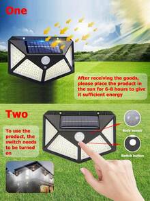 100 LED Solar Powered 4-Sided Wall Light, Wireless Outdoor Lighting, Motion Sensor, Waterproof, Windproof, For Home, Garden, Yard, Park - Multicolor - View 9