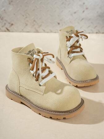 New Women Shoes, Suede Material, Thick Sole Retro British Style Lace-Up Thick Heel Ankle Boots, Fashion Boots, Boots, Solid Color Patchwork, Round Toe, Comfortable & Versatile, Suitable For Outings, Travel, Commuting