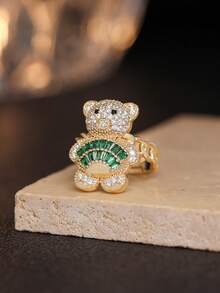 1 Peça Anel Pingente de Urso Cartoon Fofo e Cintilante - Joia Animal Requintada - Para Meninas - Presente Perfeito para Amigos