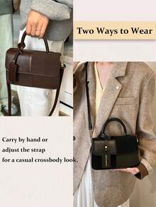 New Stylish Simple Plaid Patchwork Handbag Tote Shoulder Crossbody Bag For Women,Fall Winter Crossbody Bag Small Vintage Plaid Pattern Purse With Top Handle & Adjustable Strap, Mini Phone Bag For Essentials, Black And Brown Tartan Handbag,[US Local Warehouse] Secret Santa Gifts For Women,Travel Essentials,School Supplies,The Best Gift Choice, Birthday Gift, Valentine's Day - Multicolor - View 5