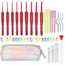 9pcs Crochet Hook Set, Red Crochet Hooks With Soft Grip Handles, Suitable For Beginners And Professionals, Includes Yarn, Knitting Needles, Etc. - Perfect For DIY Crafts, Knitting And Sewing Projects 2.0/2.5/3.0/3.5/4.0/4.5/5.0/5.5/6.0