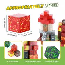 100PCS Magnetic Cubes | DIY 3D Construction Blocks | STEM Educational Toy | Volcano Castle Mine Town Scene | Character Faces | Stackable Pretend Play | Birthday Halloween Christmas - 100PCS - 查看 9