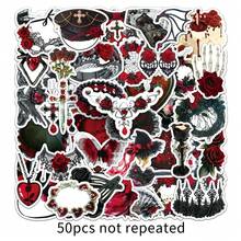 50pcs/Pack Vintage Rose Gothic Stickers, Horror Creative Graffiti Stickers, Reusable Stickers Suitable For Holidays Decoration Like Halloween, Christmas, Easter, DIY On Water Cups, Laptops, Skateboards, Energetic Aesthetic Graffiti Set For Diaries, Scrapbooks, Party Supplies, Great For Winter, New Year