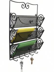 Deco Brothers Wall Mail Organizer With 5 Key Holder, 3 Tier, Bronze - 1 - View 7