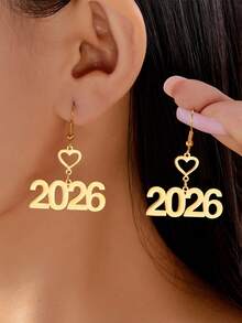1对欧美2026新年耳环创意几何镂空时尚简约数字耳环女耳钉 - 金色 - 查看 4