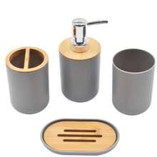 6件套时尚浴室套装家用浴室厕所清洁工具洗漱用品垃圾桶液压杯皂盒牙刷架，完美解决浴室用品问题