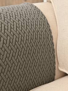 2pcs Khaki Solid Striped Sofa Armrest Covers, Classic Minimalist Design, High Elasticity Dust-Proof Sofa Armrest Protectors, Anti-Cat Claw, Removable And Washable, Suitable For Living Room, Study, Bedroom Sofa Armrests, Black, Light Gray, Beige (4 Clips Included)