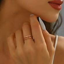 1枚不锈钢玫瑰金镂空双层心形立方氧化锆戒指，时尚百搭甜美风格，适合女性日常佩戴、派对、生日、礼物等场合。 - 尚雙層鏤空小愛心戒指 - 查看 7