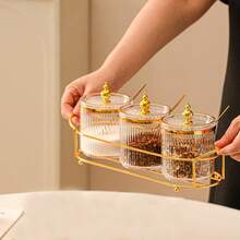 3pcs Luxury Spice Jars Kitchen Storage Condiment Containers Set, Includes 3 Jars And 1 Spoon