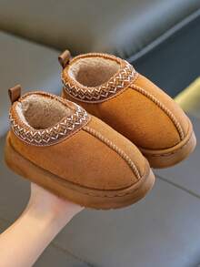 儿童一脚蹬拖鞋，秋冬新款，幼儿/小童/大童，室内/室外，毛茸茸，拼布，简约，软底，舒适 - 咖啡棕 - 查看 4