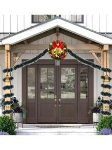 5 pièces/1 pièce Guirlande de Noël en paillettes, Couronne de Noël verte à bordure blanche, Couronne de Noël métallique torsadée, Couronne de Noël suspendue, Sapin de Noël d'intérieur/extérieur, Guirlande de Noël pour escalier et mur, Guirlande de flocons de neige verts, Décorations de Noël en pompon de pin artificiel pour four, gâteau, plafond, fête et Noël