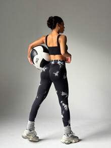 Tie-Dye Fashionable Yoga Leggings, Breathable Lifting Sexy Workout Tights, Women Sports Wear - Black - View 8