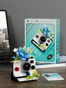 6pcs (0-5 Inches) Camera Simulation Building Block Toy Models, Made Of ABS Plastic, Cute Camera Shaped Blocks With Camera & Flower Patterns, Simple Assembly, Great DIY Gift And Home Decor Accessory - Multicolor - View 5