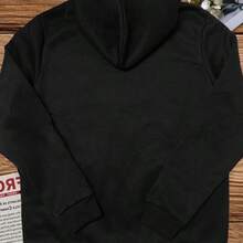 Letter  Graphic Men's Heavyweight 250-Gram Czech Angel Wife Print Hoodie - Black And White Pattern, Loose Casual Pullover Style, Front Pocket Design, Machine Washable Winter Warm Daily And Special Occasions, Czech Style Inspiration - Black - View 6