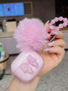 全新可爱粉色水钻蝴蝶结、粉色毛球、粉色雪花链装饰手机壳 - 粉色 - 查看 2