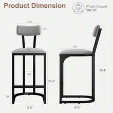 mteryoing Counter Height Bar Stools Set Of 2/4 - Modern Kitchen Breakfast & Pub Chairs With Upholstered Seats, Metal Legs And Armless Design For Home Bar, Dining Room - Xám-2 chiếc - Xem 3