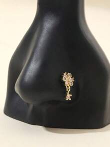 1pc L Shaped Elegant Gold Tone Tiny Flower Nose Hoop Piercing With Pendant Valentines Mom Mother Mothers Day Gift GZUQ - 粉色 - 查看 6