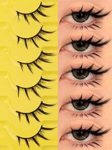6/7对猫眼睫毛天然假睫毛3D仿貂皮柔软动漫睫毛角色扮演浓密睫毛延长 - 黑色 - 查看 10