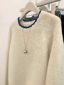 Fashionable Elegant Contrast Color Pullover Sweater, Suitable For Daily Wear, Outdoor Leisure And Travel In Autumn/Winter Season (Excluding Accessories, Top Only) - Red Apricot Color - View 3