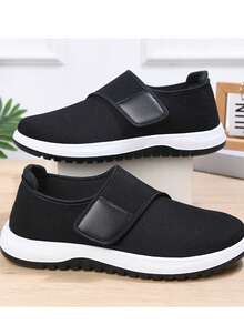 Casual Versatile Solid Color Sports Hook And Loop Lightweight House/Work Shoes, Anti-Slip Breathable Walking Sneakers