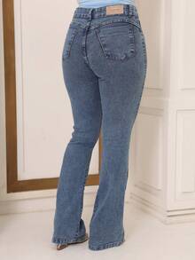 Women's Flare Jeans High Waist Bell Bottom Shaper Butt Lifting Modern Casual Sophisticated Simple Elegant Sensual Casual Jeans Button Zipper - 中等水洗藍 - 查看 2