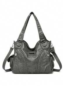 Túi xách da mềm cao cấp sang trọng thiết kế túi đeo chéo cổ điển cho nữ dung tích lớn túi đeo vai nữ - Xám - Xem 3