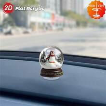 2D Flat, 1pc Rotating Acrylic Snow Globe Desktop Decoration, 2D Flat Christmas Winter Scene With Penguin In Red Scarf & Hat, Snow-Covered Trees & Holly Berries, Indoor/Outdoor Tabletop Decoration, Durable Holiday Decor For Cozy Winter Atmosphere, Festive Home & Garden Ornament - Multicolor - View 8